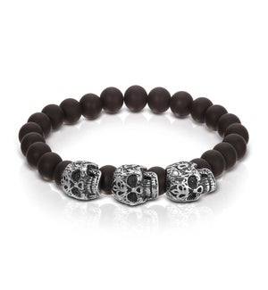 Bracelet - S. Steel Skulls w/ Mt Black Onyx Gemsto