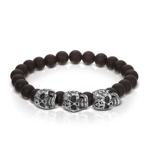 Bracelet - S. Steel Skulls w/ Mt Black Onyx Gemsto