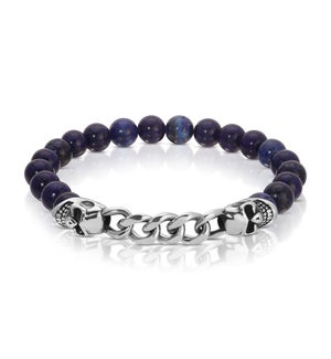 Bracelet - S. Steel Skull and Chain w/ Blue Lapis