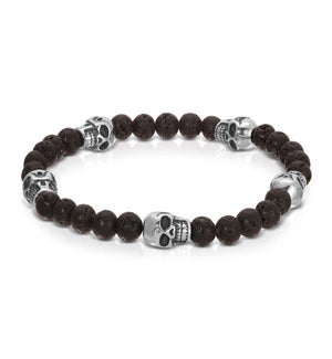 Bracelet - S. Steel Skulls and Lava Stone
