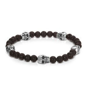 Bracelet - S. Steel Skulls and Lava Stone
