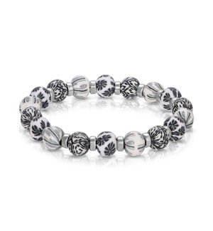 Black Paisley - Clay Beaded Bracelet and silver
