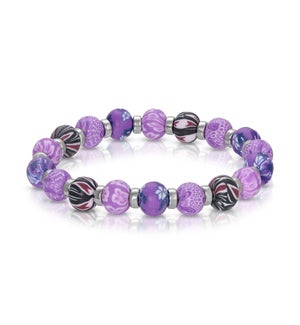 Purple Petals - Clay Beaded Bracelet and silver