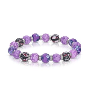 Purple Petals - Clay Beaded Bracelet and silver