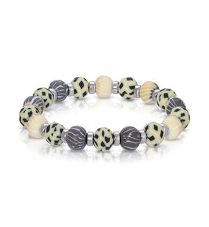 Cream Pinstripe - Clay Beaded Bracelet and silver