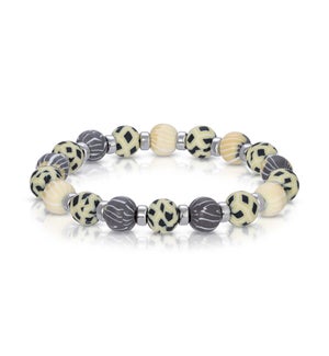 Cream Pinstripe - Clay Beaded Bracelet and silver
