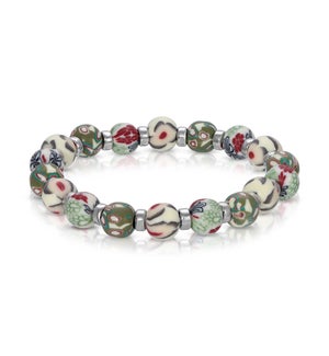 Green leaf - Clay Beaded Bracelet and silver