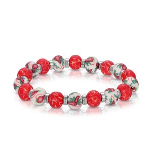 Red leaf - Clay Beaded Bracelet and silver