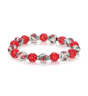 Red leaf - Clay Beaded Bracelet and silver