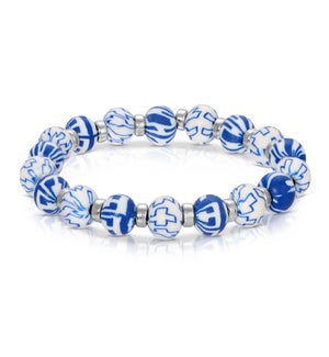 Navy Pinstripe - Clay Beaded Bracelet and silver