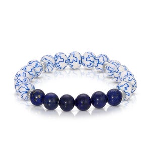 Lapis w/ Blue and White Clay Beaded Bracelet