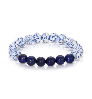 Lapis w/ Blue and White Clay Beaded Bracelet