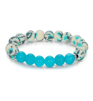 Aqua Jade w/ Cream and Aqua Clay Beaded Bracelet