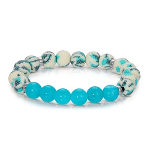 Aqua Jade w/ Cream and Aqua Clay Beaded Bracelet