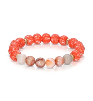 Red Network w/ Coral and White Clay Beaded Bracelet
