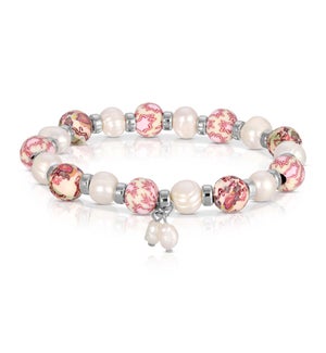 Pearl and Pink Paisley - Clay Beaded Bracelet