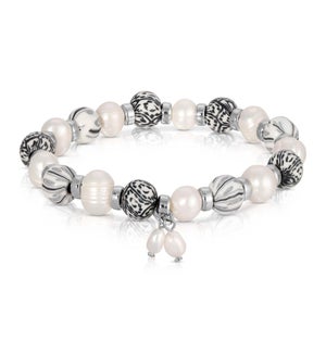 Pearl and Black Paisley - Clay Beaded Bracelet