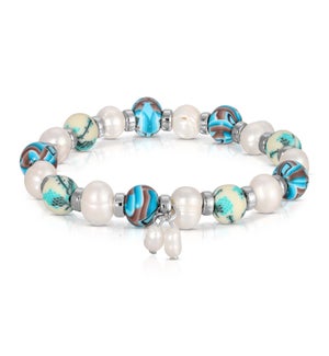Pearl and Peacock Mosaic - Clay Beaded Bracelet