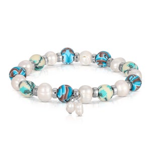 Pearl and Peacock Mosaic - Clay Beaded Bracelet