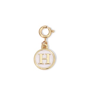 Charm - (H) White Enamel Initial (gold)