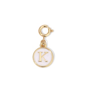 Charm - (K) White Enamel Initial (gold)