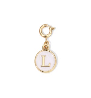 Charm - (L) White Enamel Initial (gold)