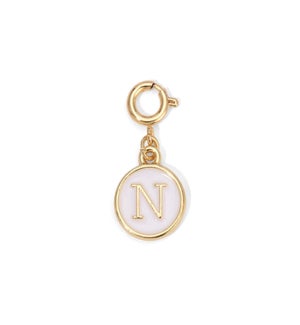Charm - (N) White Enamel Initial (gold)