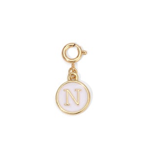 Charm - (N) White Enamel Initial (gold)