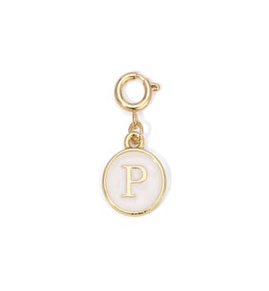 Charm - (P) White Enamel Initial (gold)