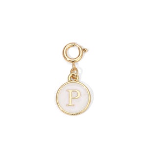 Charm - (P) White Enamel Initial (gold)