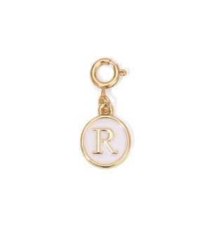 Charm - (R) White Enamel Initial (gold)
