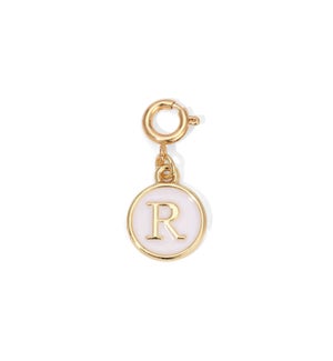 Charm - (R) White Enamel Initial (gold)