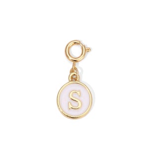 Charm - (S) White Enamel Initial (gold)