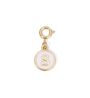 Charm - (S) White Enamel Initial (gold)