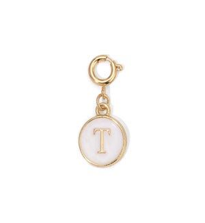 Charm - (T) White Enamel Initial (gold)