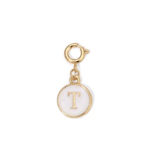 Charm - (T) White Enamel Initial (gold)