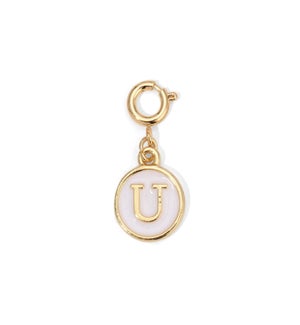 Charm - (U) White Enamel Initial (gold)