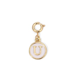 Charm - (U) White Enamel Initial (gold)