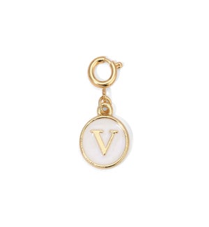 Charm - (V) White Enamel Initial (gold)