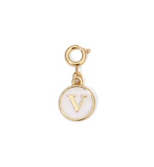 Charm - (V) White Enamel Initial (gold)