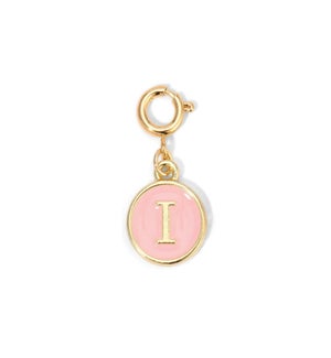Charm - (I) Pink Enamel Initial (gold)