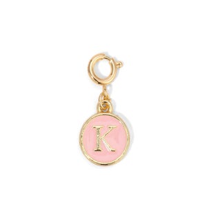 Charm - (K) Pink Enamel Initial (gold)