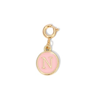Charm - (N) Pink Enamel Initial (gold)