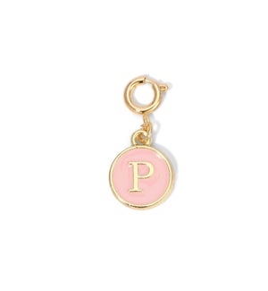 Charm - (P) Pink Enamel Initial (gold)