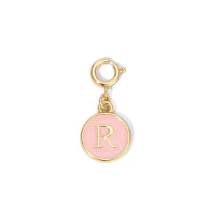 Charm - (R) Pink Enamel Initial (gold)