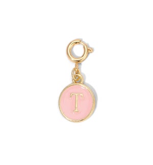 Charm - (T) Pink Enamel Initial (gold)