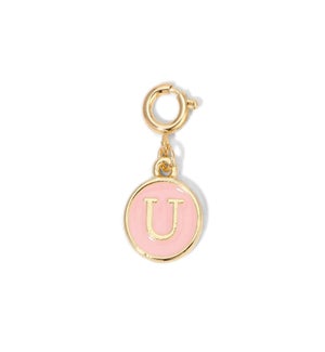 Charm - (U) Pink Enamel Initial (gold)