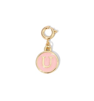 Charm - (U) Pink Enamel Initial (gold)
