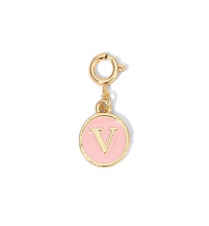 Charm - (V) Pink Enamel Initial (gold)