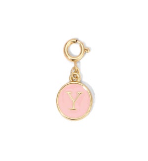 Charm - (Y) Pink Enamel Initial (gold)